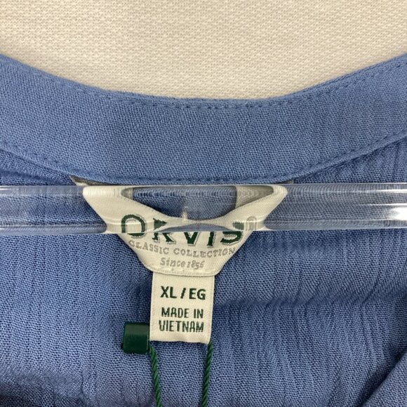 New Orvis Blue V Neck Gauzy Cotton Short Sleeve Relaxed Button Down XL - Picture 2 of 9